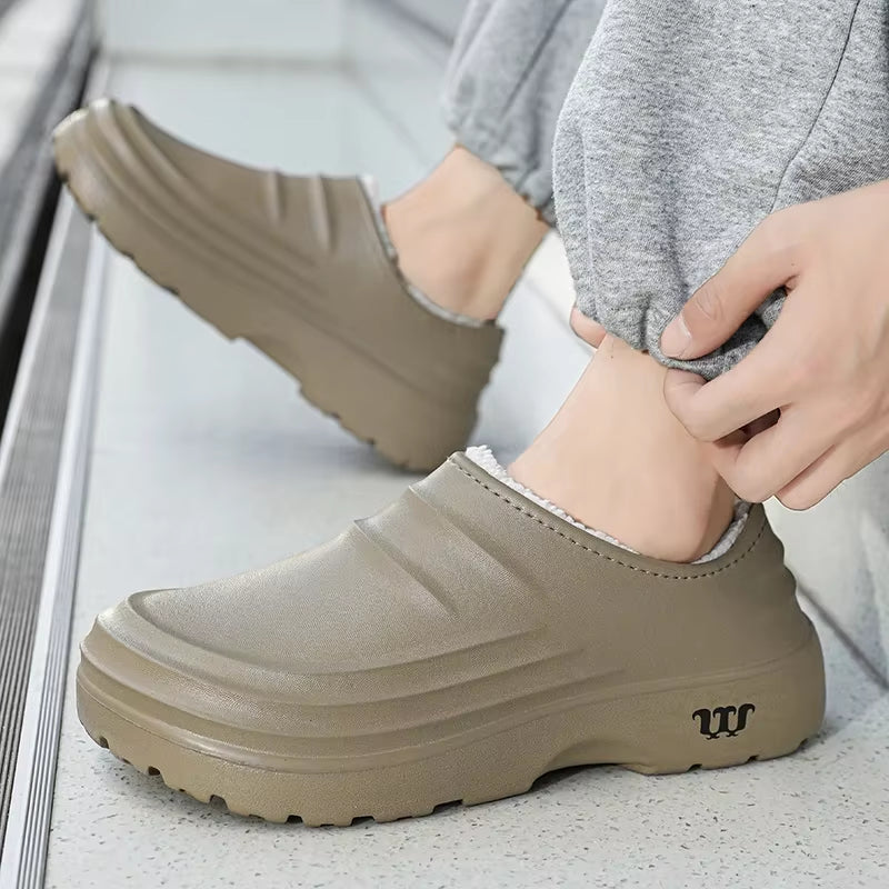 Waterproof Slipper Add Cotton Thick Bottom Kitchen Shoes Chef Non-Slip Men'S Work Shoes Soft and Comfortable Wear-Resistant Warm