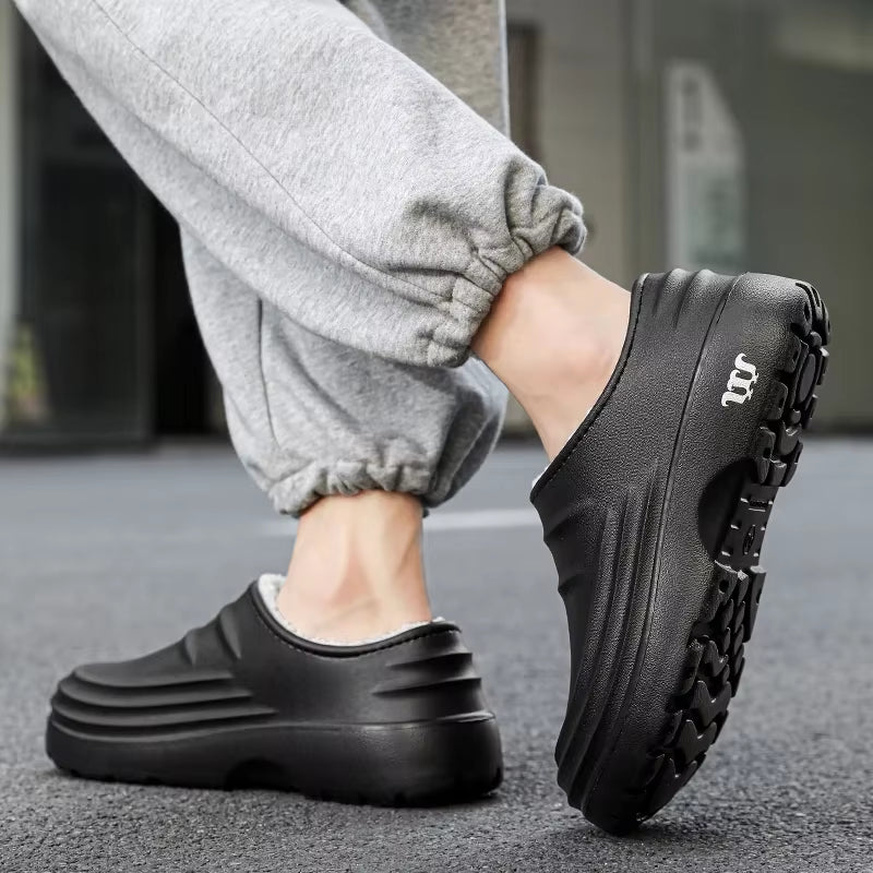 Waterproof Slipper Add Cotton Thick Bottom Kitchen Shoes Chef Non-Slip Men'S Work Shoes Soft and Comfortable Wear-Resistant Warm